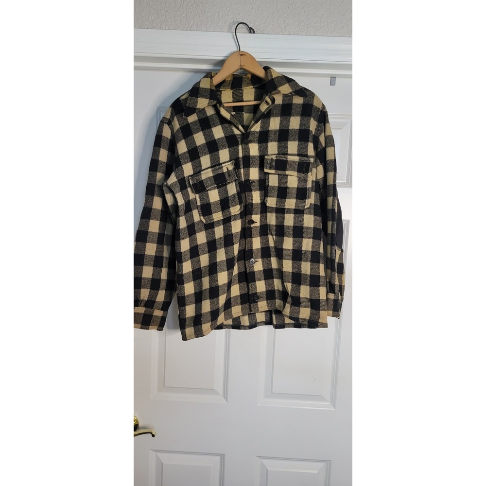 Vintage Woolrich 30s Button Up Mens M ?  Black Buffalo Plaid Distressed